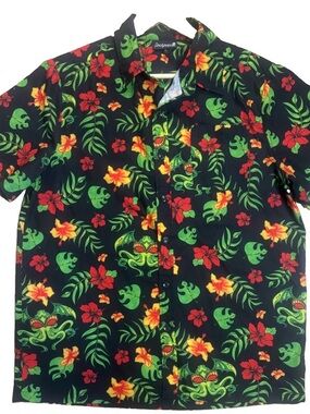 Sourpuss Cthulhu Hawaiian Shirt Men’s L Black Tropical Floral Button Up Aloha
